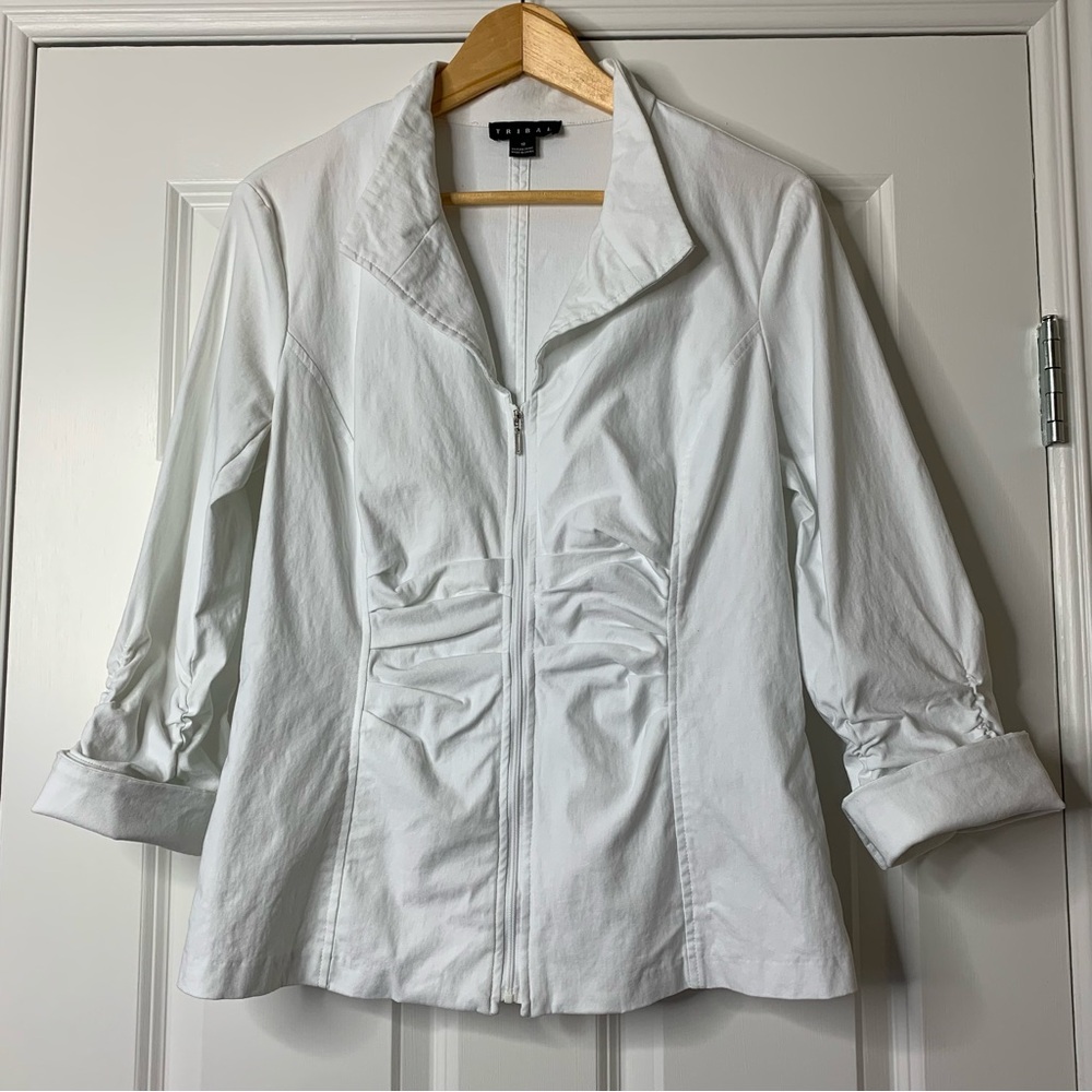 Tribal Women's White Full Zip Blazer Jacket Size 10
